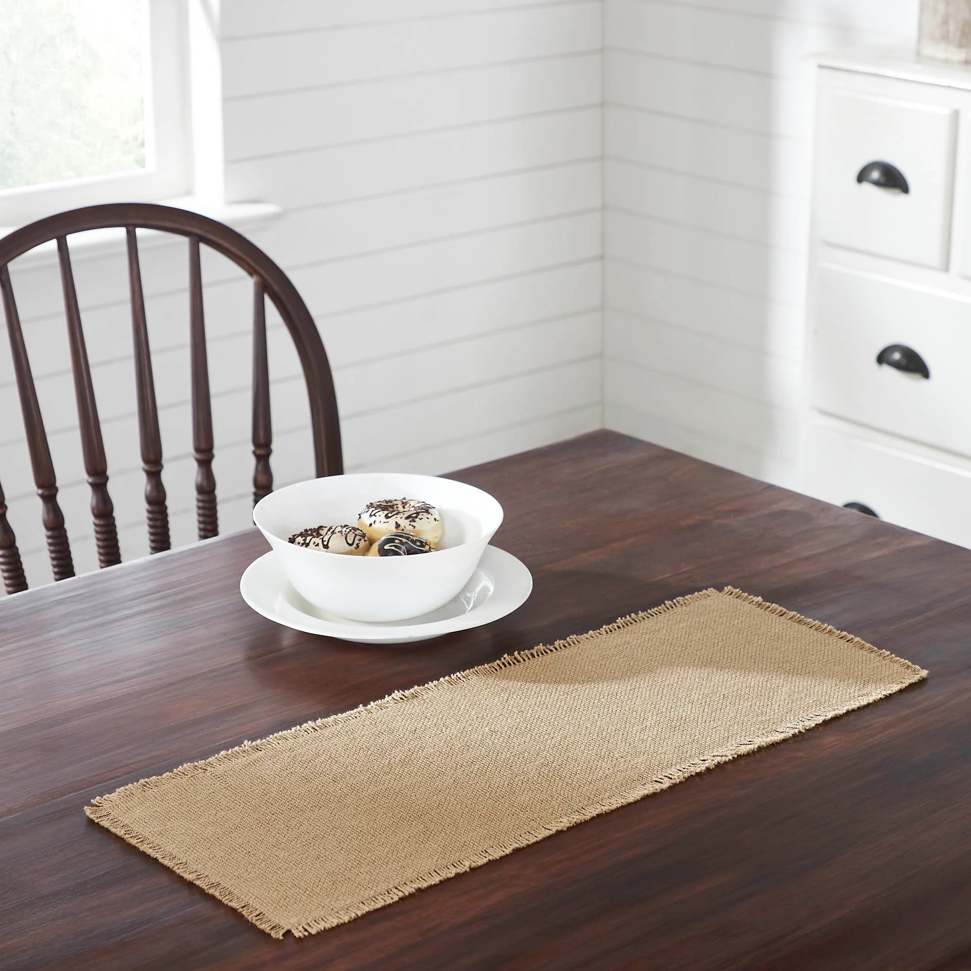 Burlap Natural Fringed 24" Table Runner