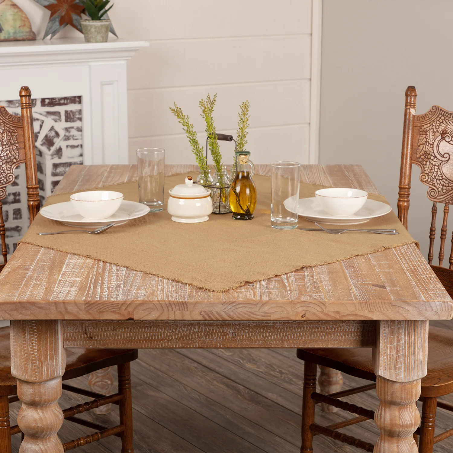 Burlap Natural Fringed 40" Table Topper