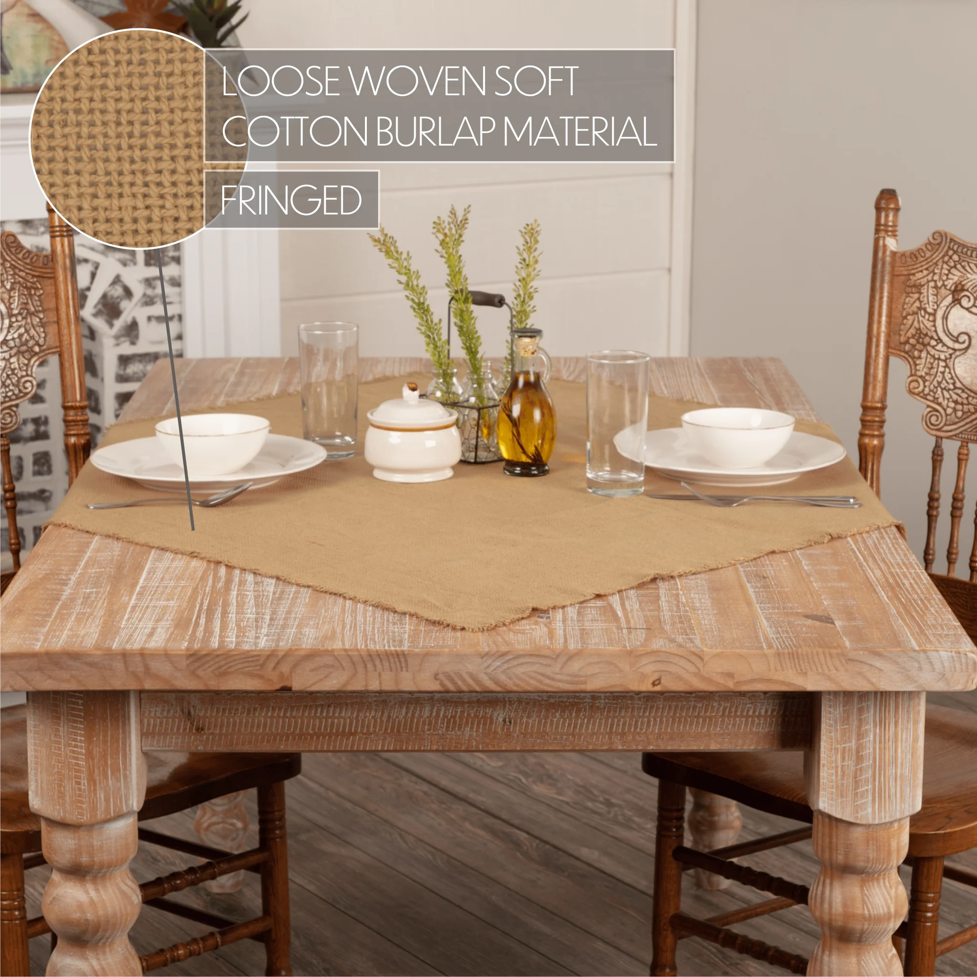 Burlap Natural Fringed 40" Table Topper - Image 3