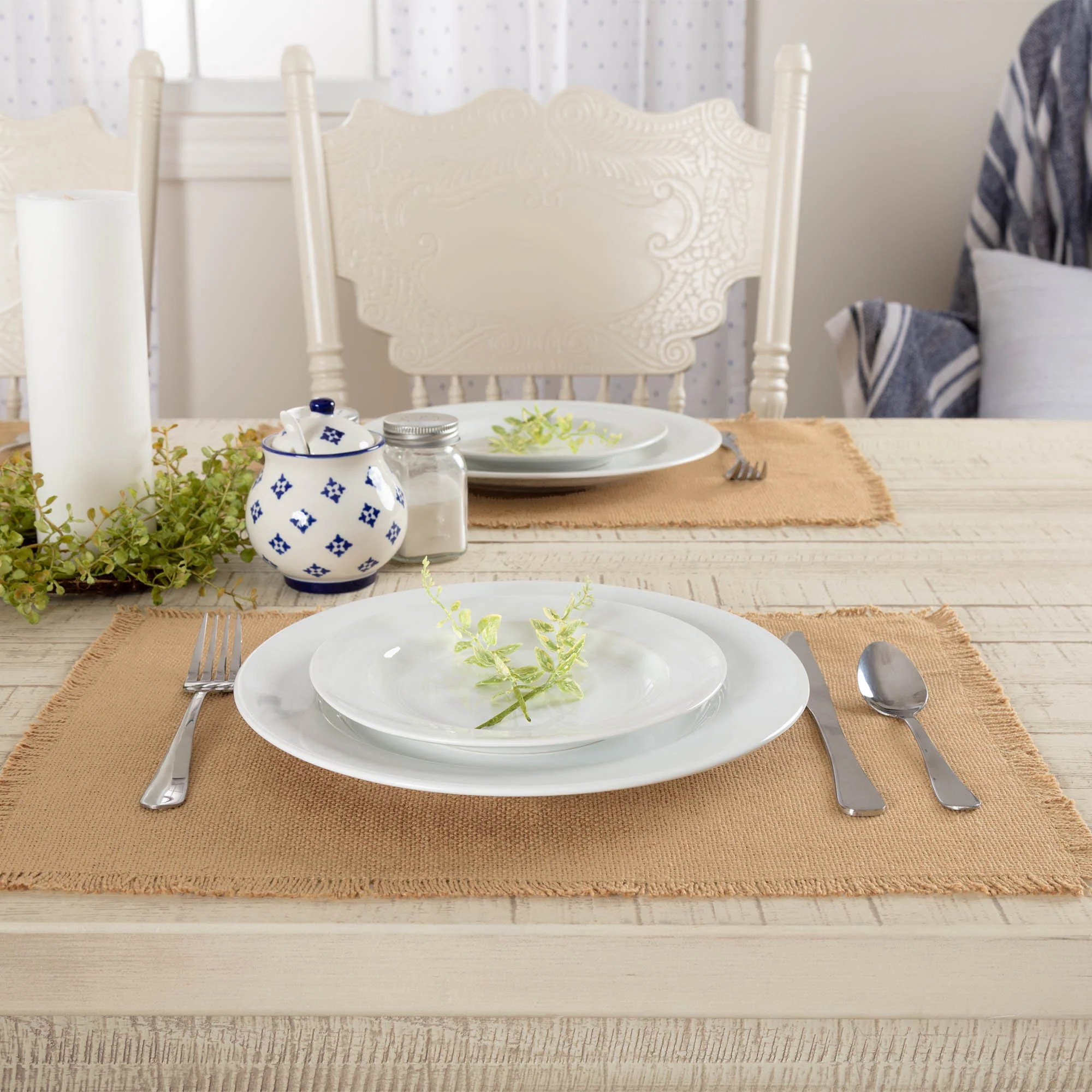 Burlap Natural Fringed Placemat Set of 6