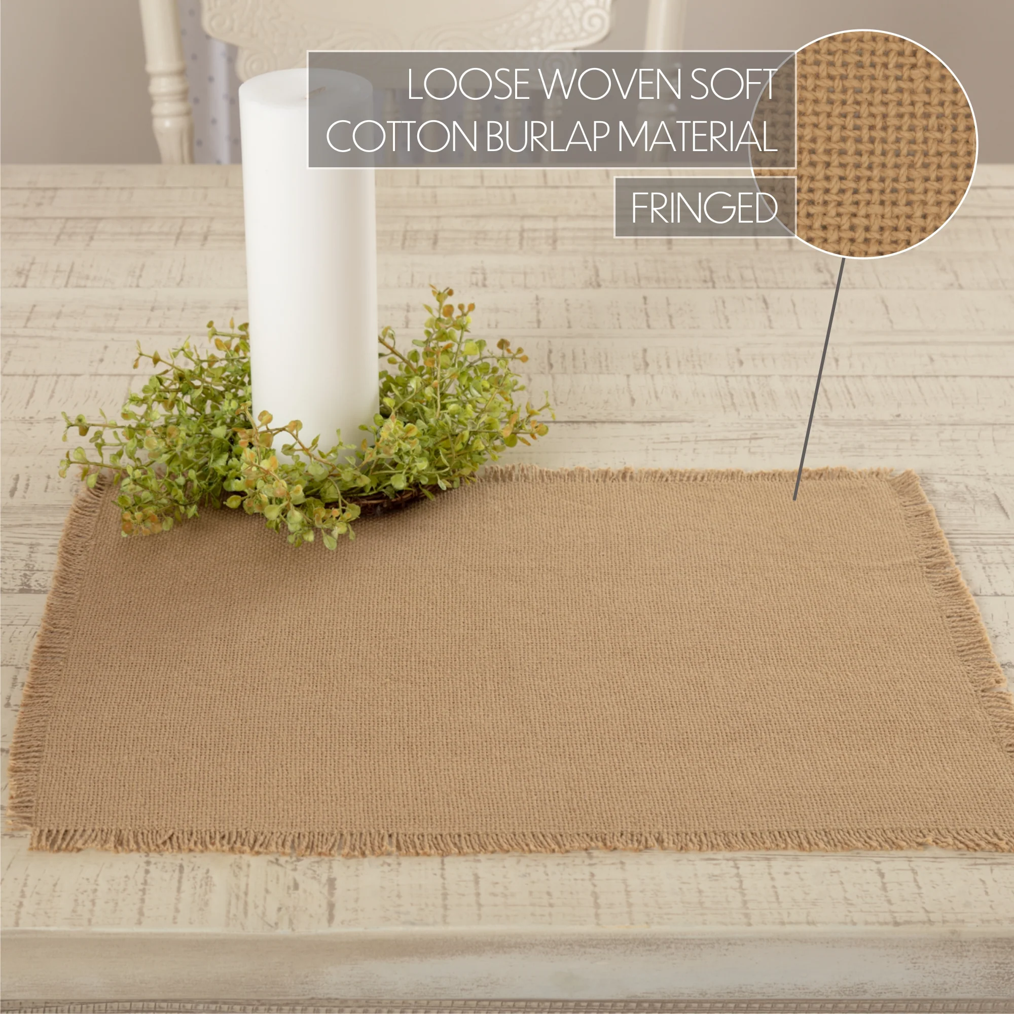 Burlap Natural Fringed Placemat Set of 6 - Image 8