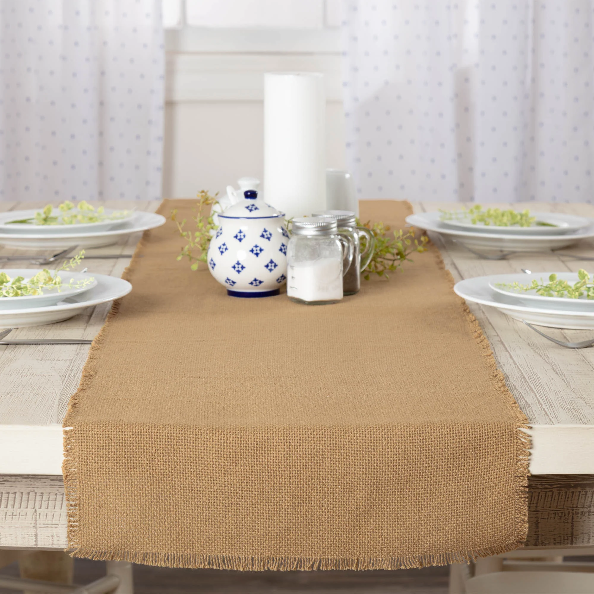 Burlap Natural Fringed Table Runner 13" x 48"