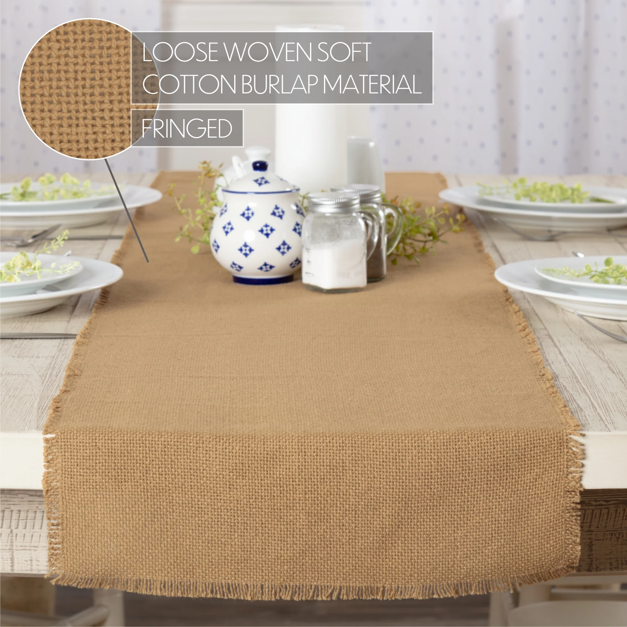 Burlap Natural Fringed Table Runner 13" x 48" - Image 6