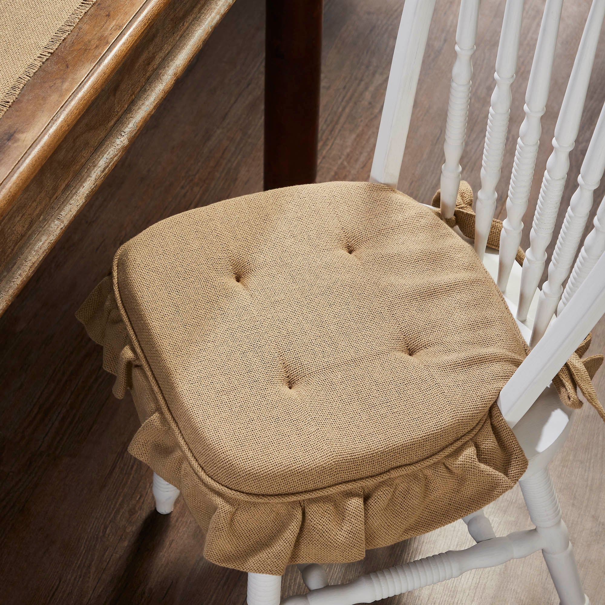 Burlap Natural Ruffled Chair Pad 16.5" x 18"