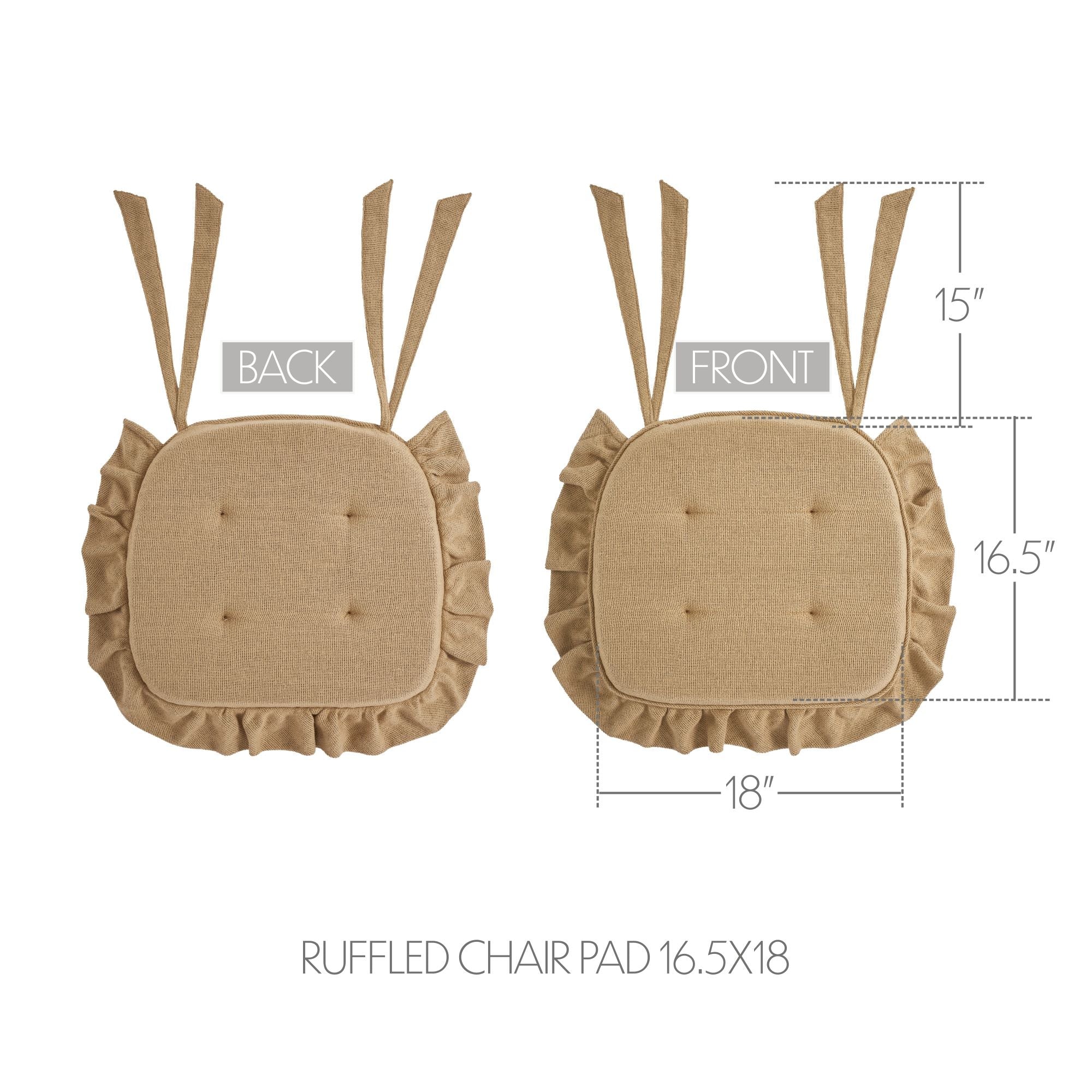 Burlap Natural Ruffled Chair Pad 16.5" x 18" - Image 4