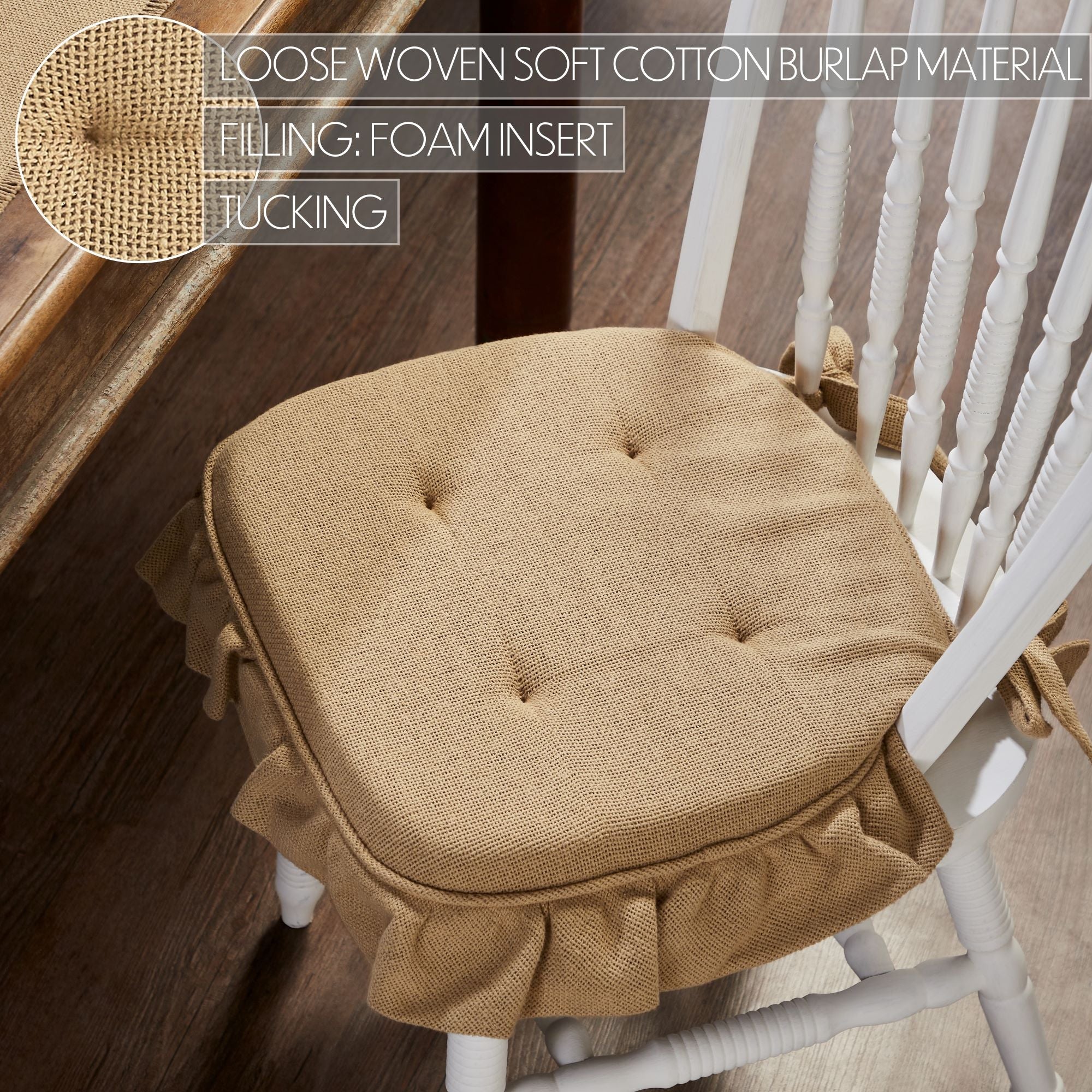 Burlap Natural Ruffled Chair Pad 16.5" x 18" - Image 5