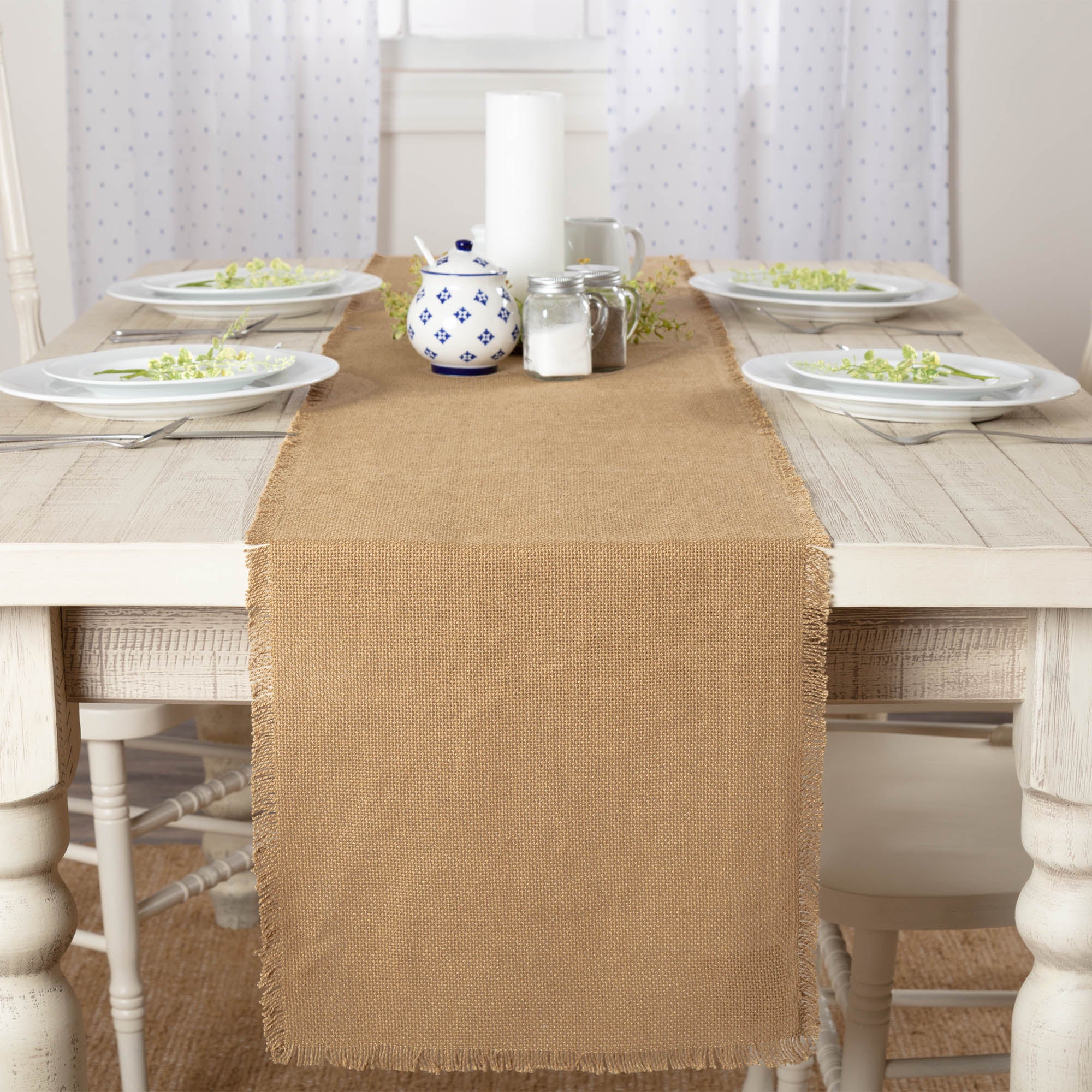Burlap Natural Runner Fringed 13'' x 90''