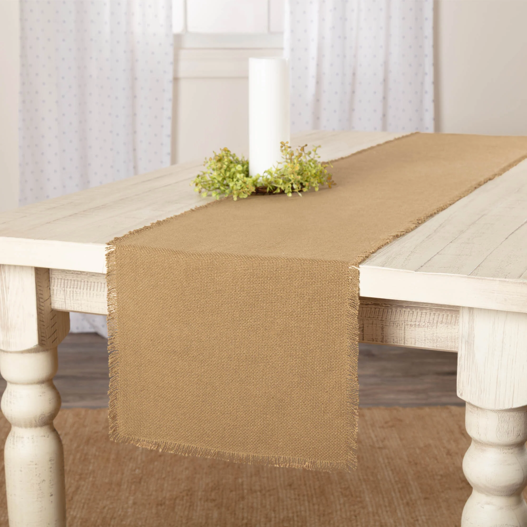 Burlap Natural Runner Fringed 13'' x 90'' - Image 2