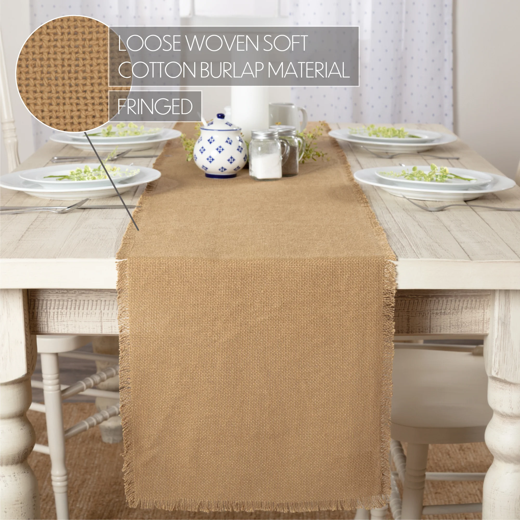 Burlap Natural Runner Fringed 13'' x 90'' - Image 7