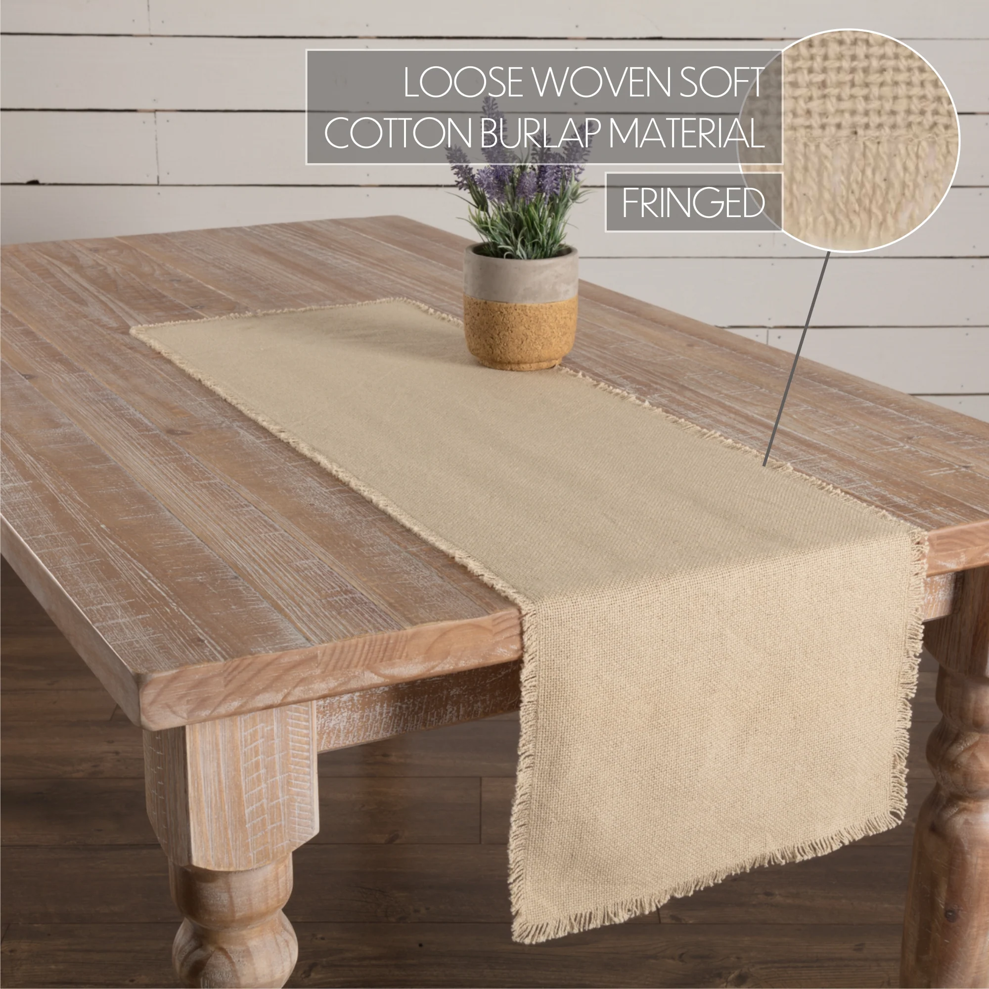 Burlap Vintage Fringed Table Runner 13" x 48" - Image 5
