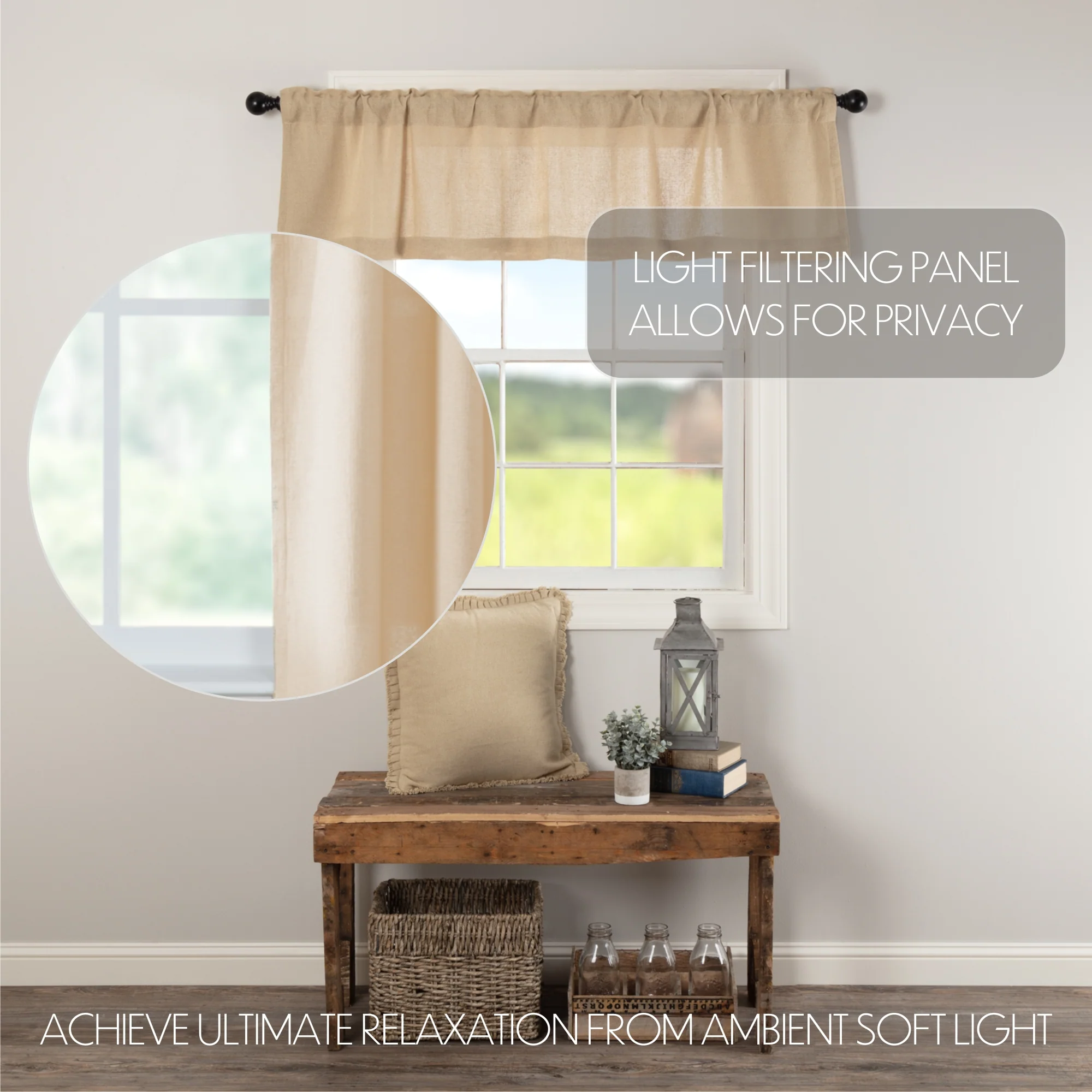 Burlap Vintage Valance 16'' x 60'' Curtain - Image 8