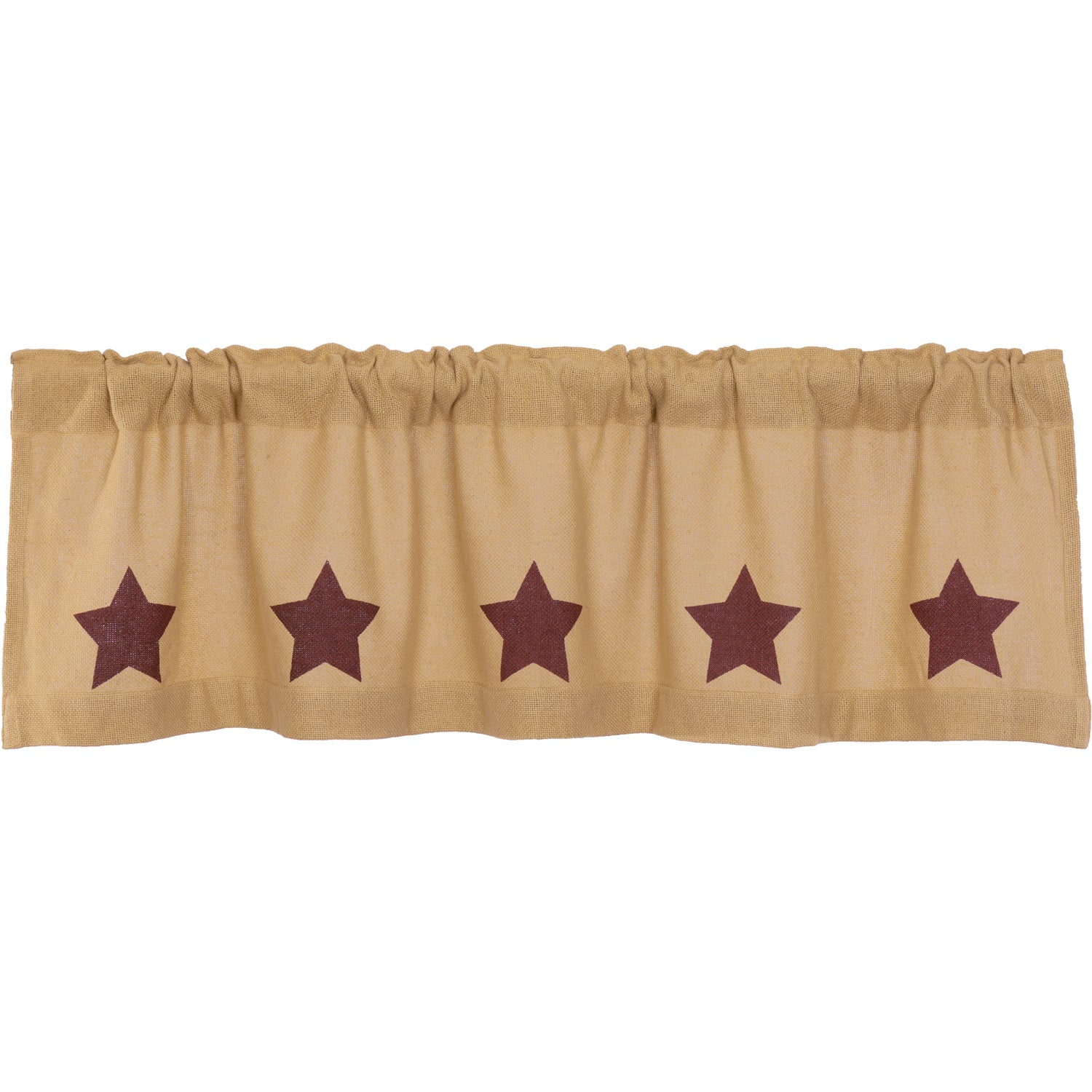 Burlap With Burgundy Stencil Stars Valance 16" x 60" - Image 4