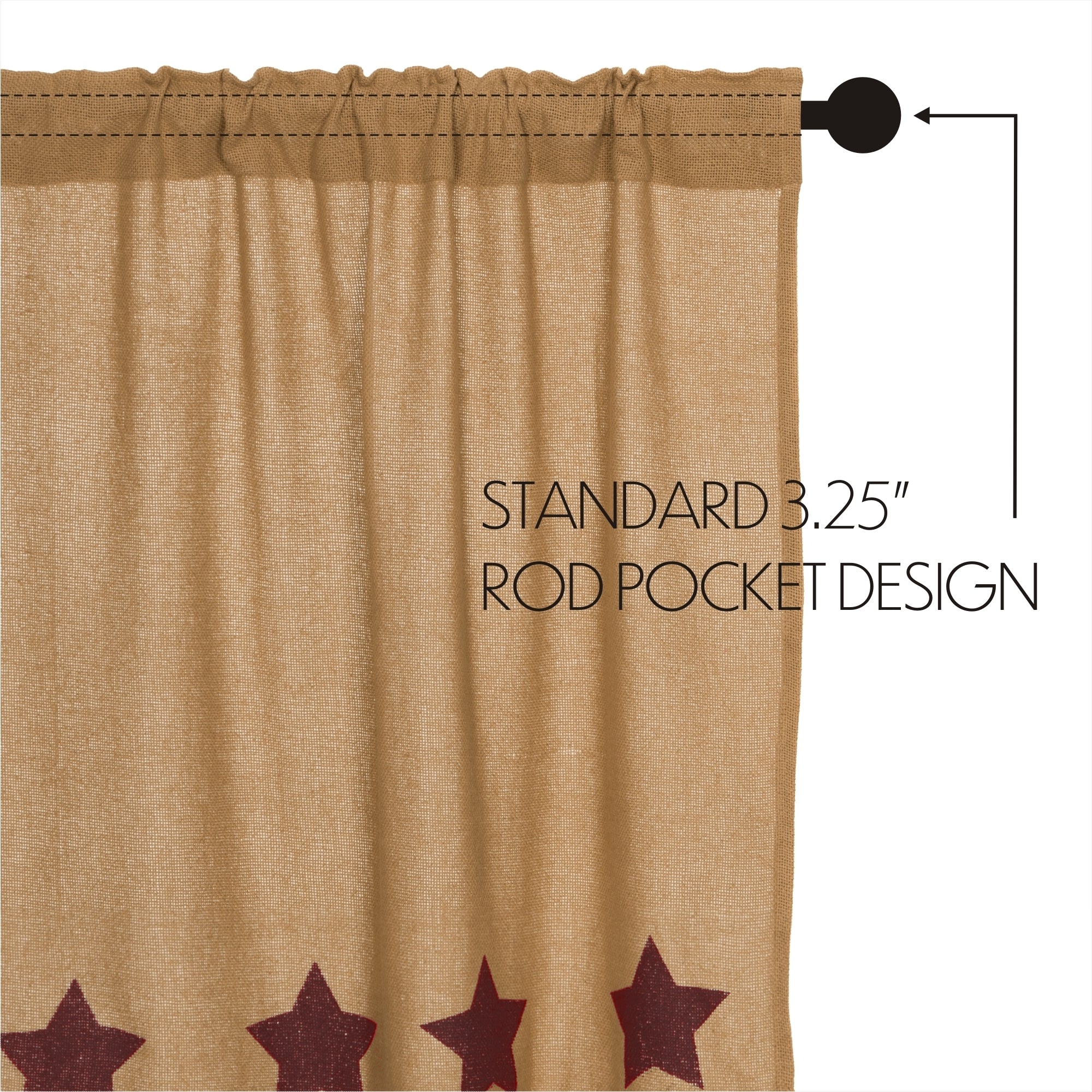 Burlap With Burgundy Stencil Stars Valance 16" x 60" - Image 6