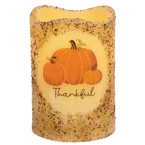 Burnt Ivory Thankful Pumpkins 4" Timer Pillar Candle