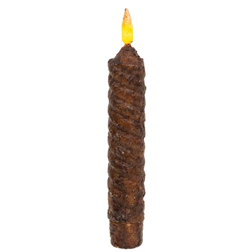 💙 Burnt Mustard Vintage Twist Flicker Flame 6.25" Timer Taper Candle