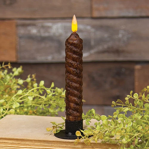 💙 Burnt Mustard Vintage Twist Flicker Flame 6.25" Timer Taper Candle - Image 2