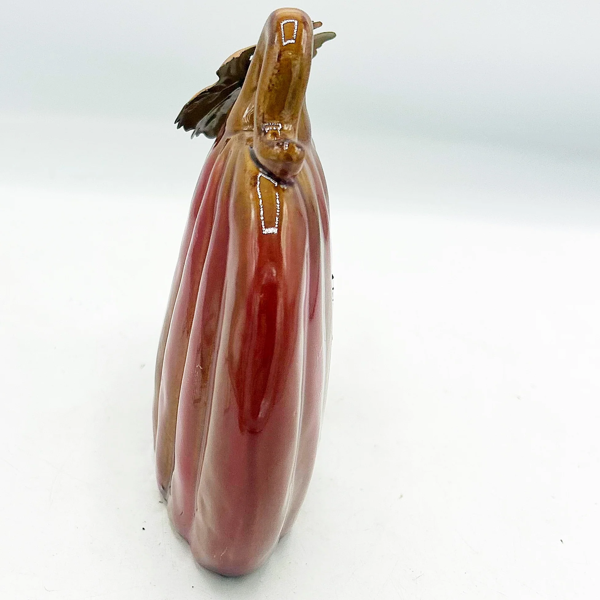 ๐ Burnt Orange Pumpkin with Metal Leaf 5.25" H - Image 3