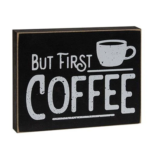 But First Coffee Black and White Small Wooden Block Sign - Image 2