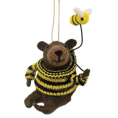 Buzzing Bear in Sweater Felt Ornament - Image 2