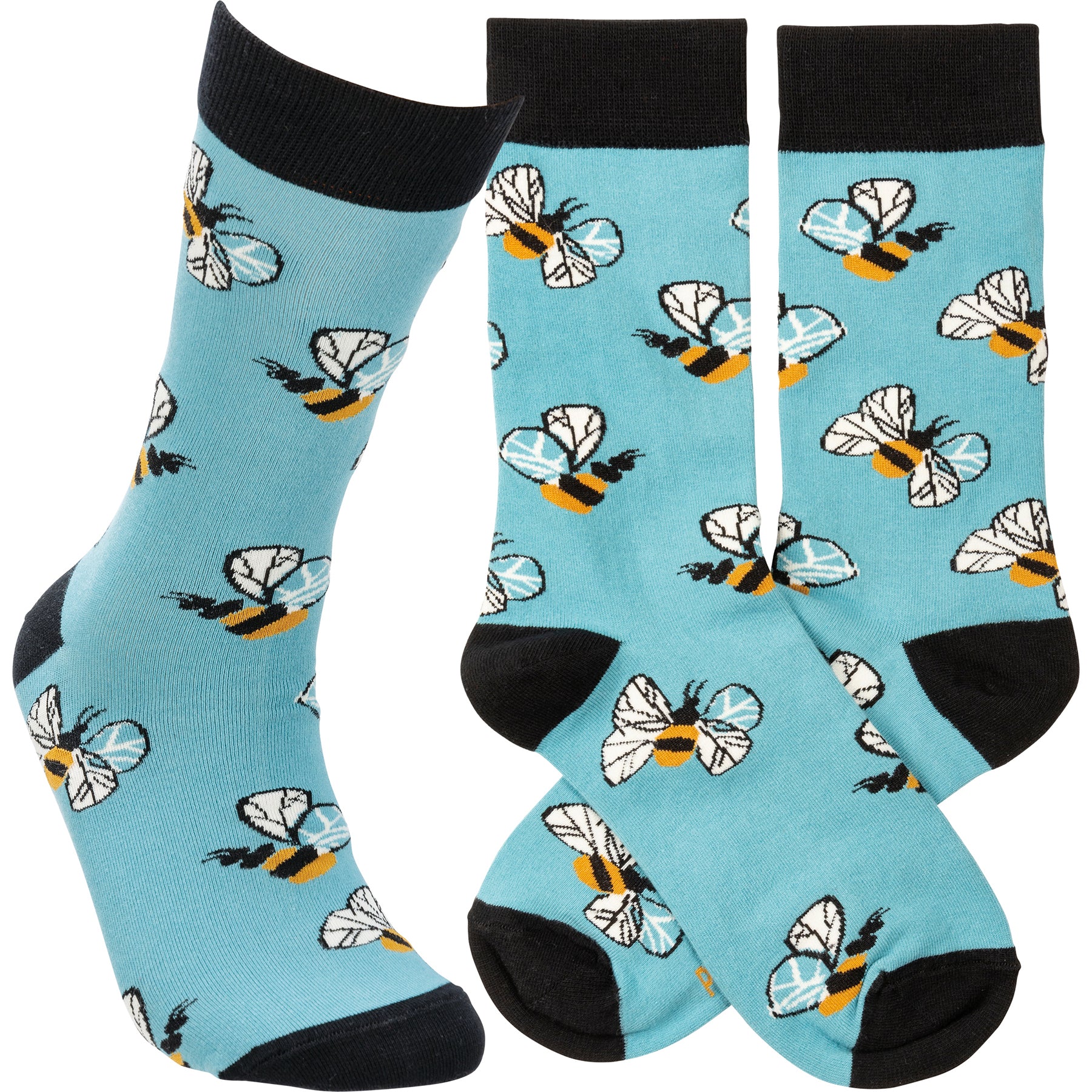Buzzing Bees on Light Blue Unisex Fun Socks