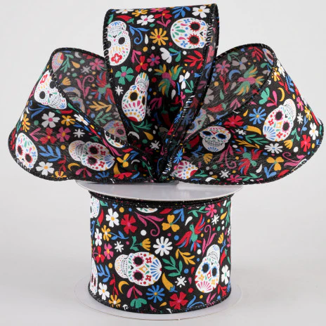 Calaveras Day of the Dead Skull Ribbon 2.5" x 10 yards