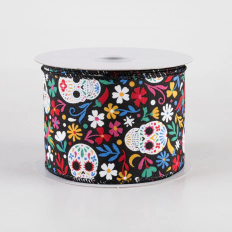 Calaveras Day of the Dead Skull Ribbon 2.5" x 10 yards - Image 2