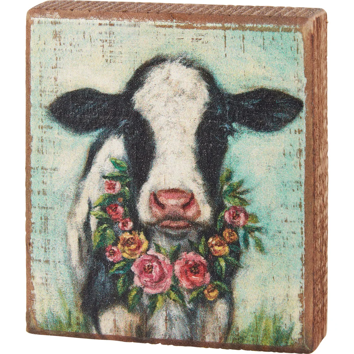 ๐ Calf With Floral Wreath 4" Mini Block Sign