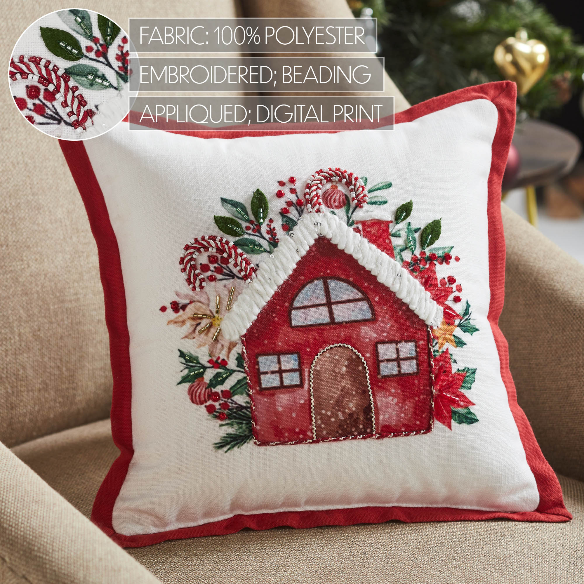 Candy Cane Cottage 12" Small Accent Pillow - Image 6