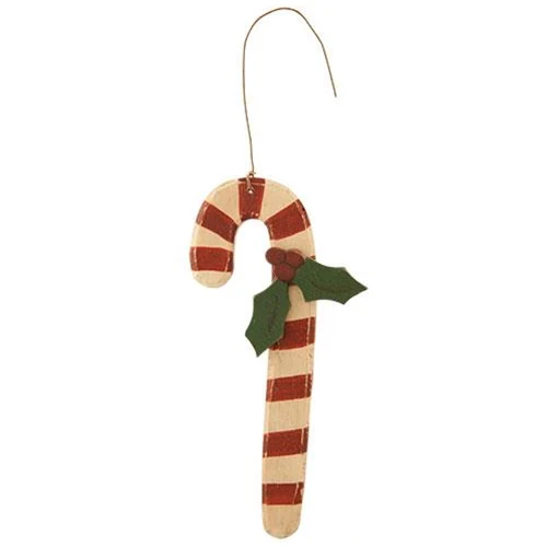 ๐ Candy Cane with Holly Wooden Ornament - Image 2
