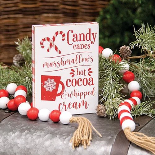 ๐ Candy Canes Marshmallows Hot Cocoa 7" Wooden Block Sign - Image 2