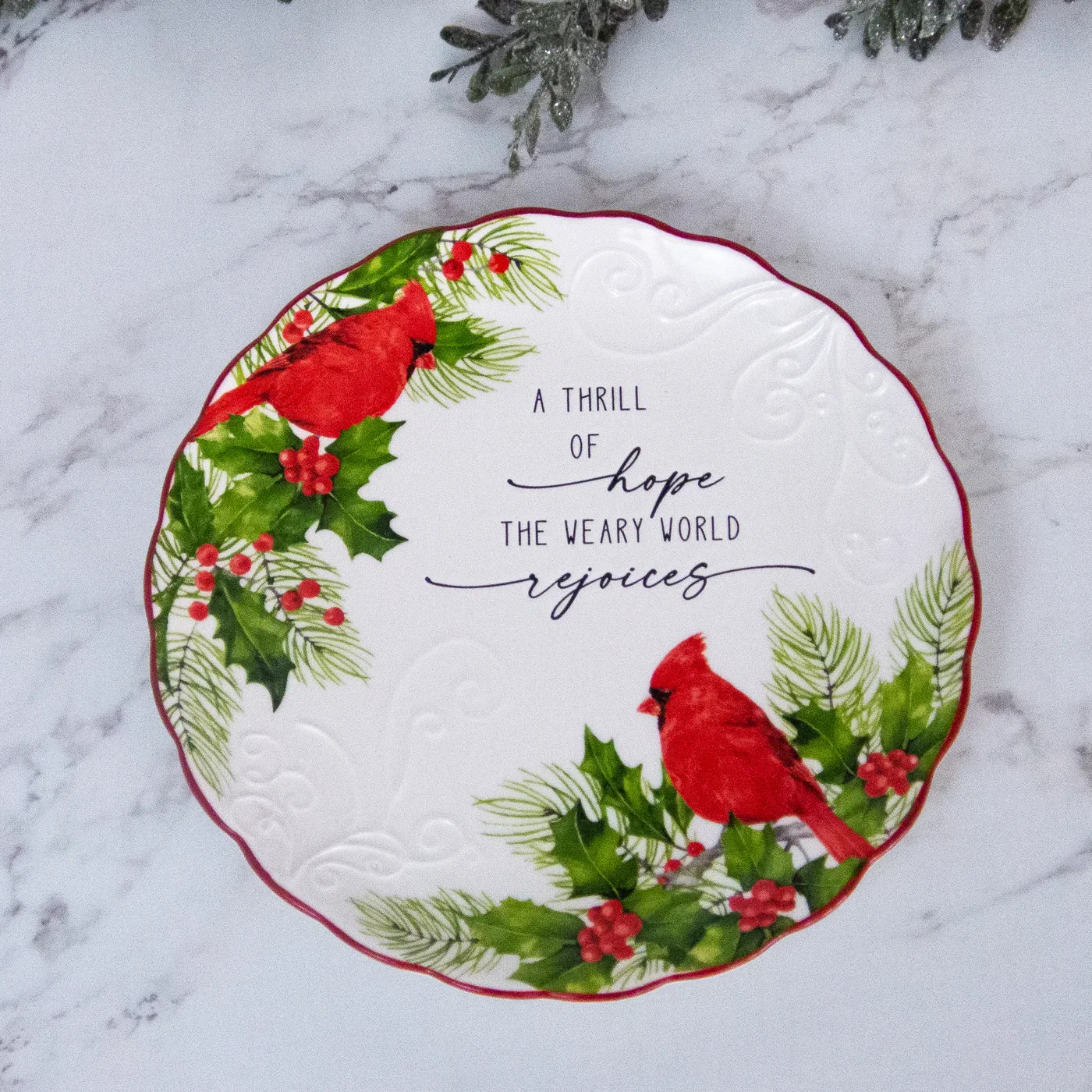 Cardinal And Holly A Thrill of Hope 8" Decorative Plate - Image 2