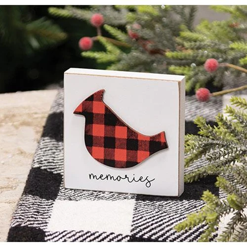 Cardinal Buffalo Check Memories 3.5" Mini Wood Block Sign