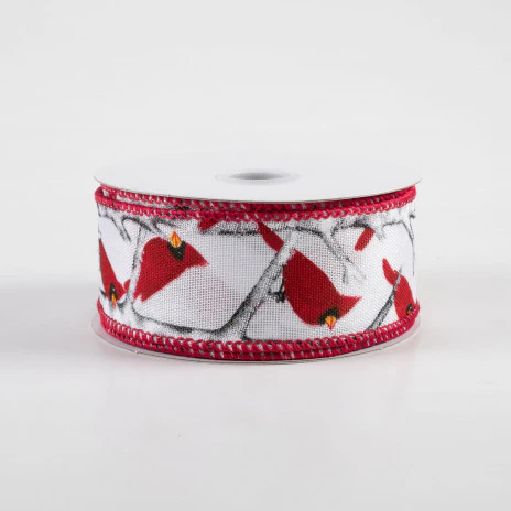 Cardinal on Birch White Ribbon 1.5" x 10 yards - Image 2