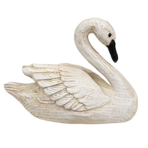 💙 Carved Look Swan Distressed Resin Figure