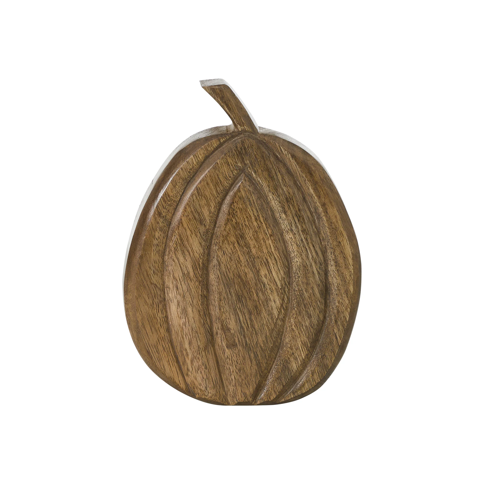 Carved Wooden Walnut Brown Pumpkin 8" H - Image 2