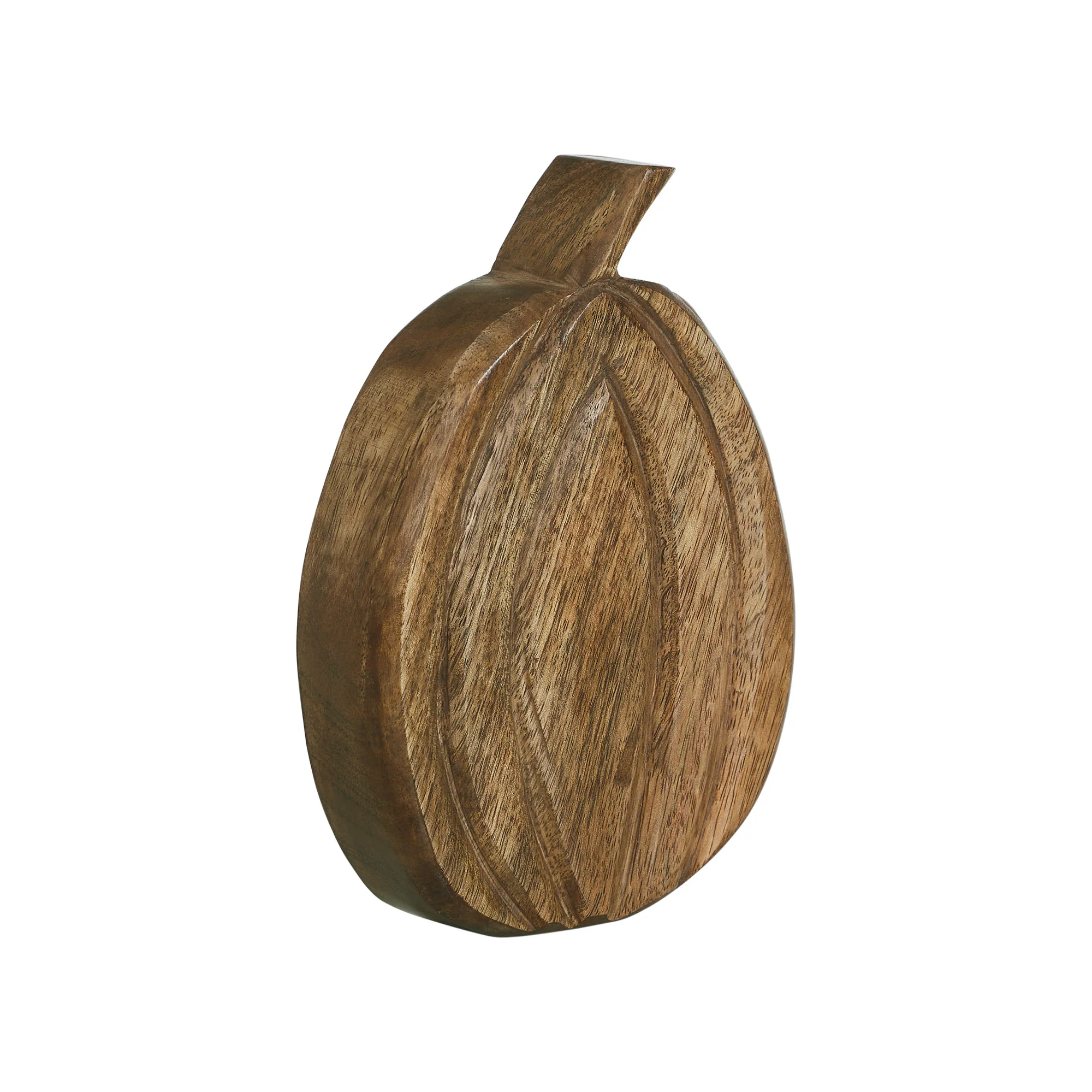 Carved Wooden Walnut Brown Pumpkin 8" H - Image 3