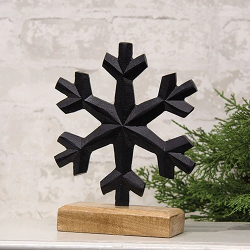 Cast Iron Snowflake On Wooden Base 8"H - Image 2