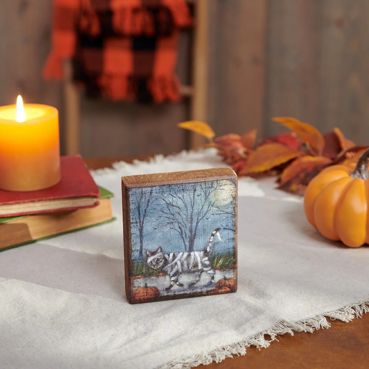 Cat Mummy 4.5" Small Halloween Block Sign - Image 2