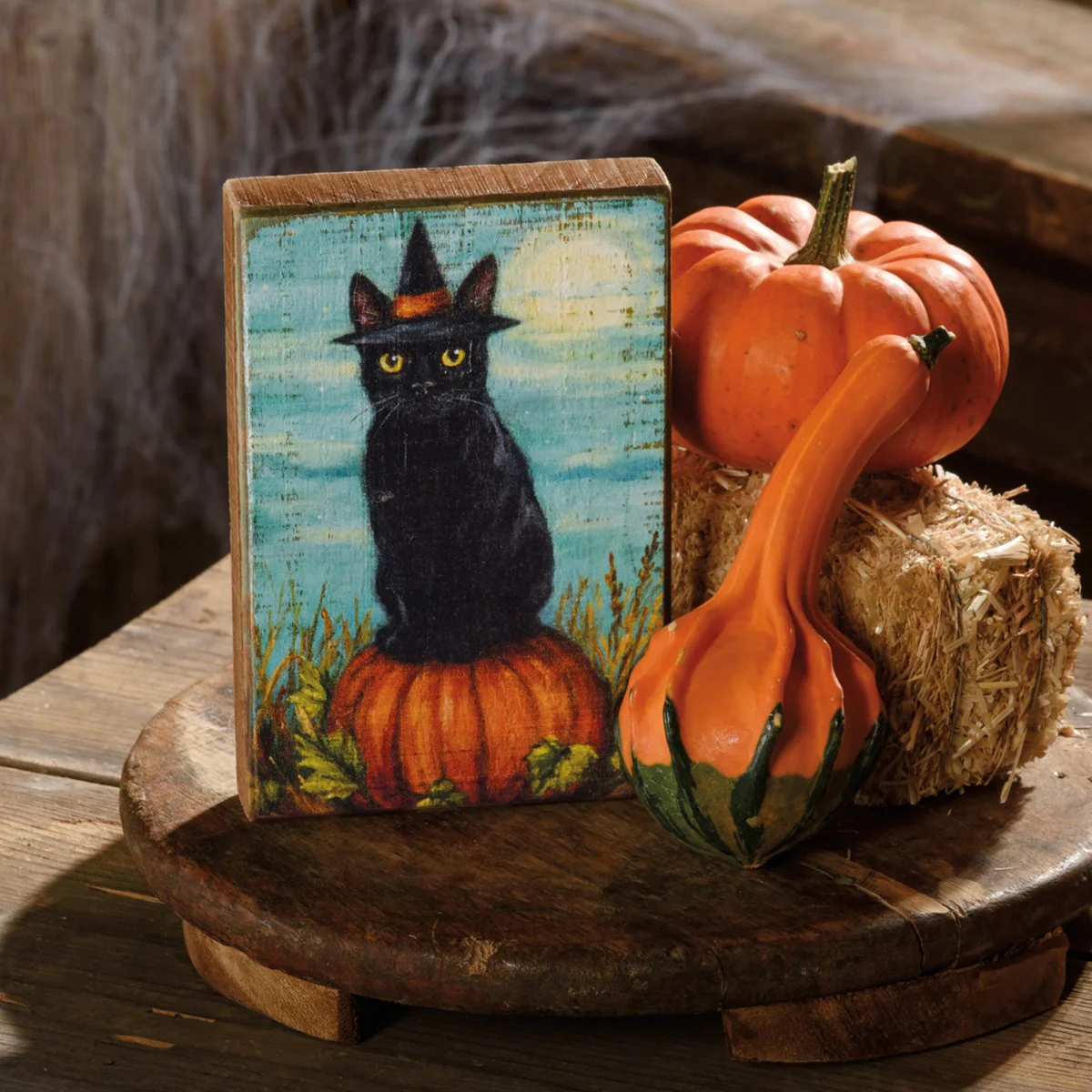 ๐ Cat Witch 6" Small Wooden Block Sign - Image 2