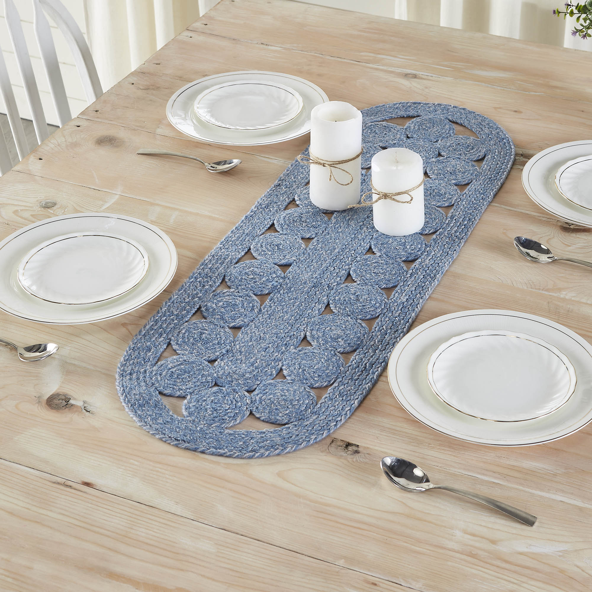 Celeste Blended Blue Indoor/Outdoor 36" Table Runner Oval
