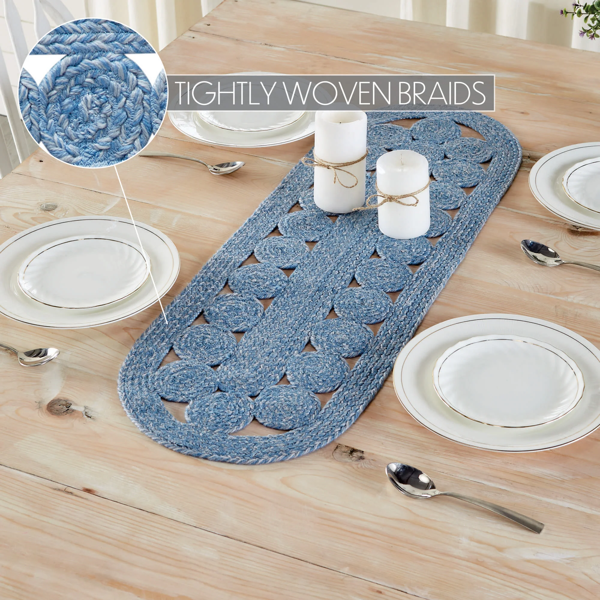 Celeste Blended Blue Indoor/Outdoor 36" Table Runner Oval - Image 4