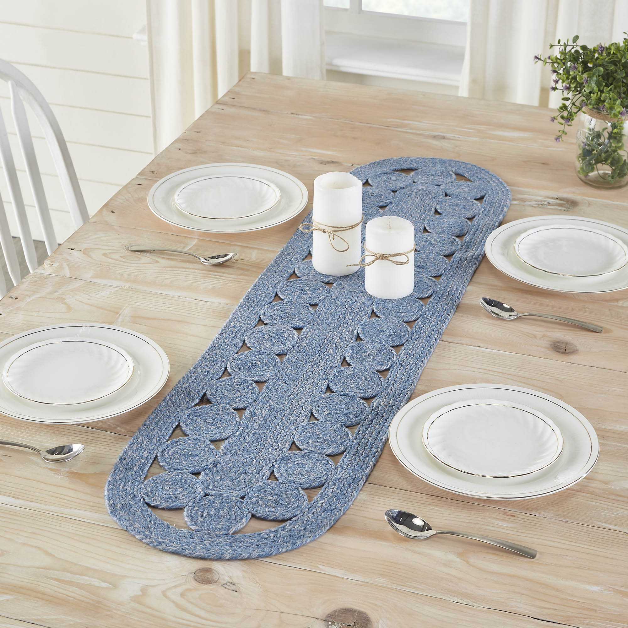 Celeste Blended Blue Indoor/Outdoor 48" Oval Table Runner