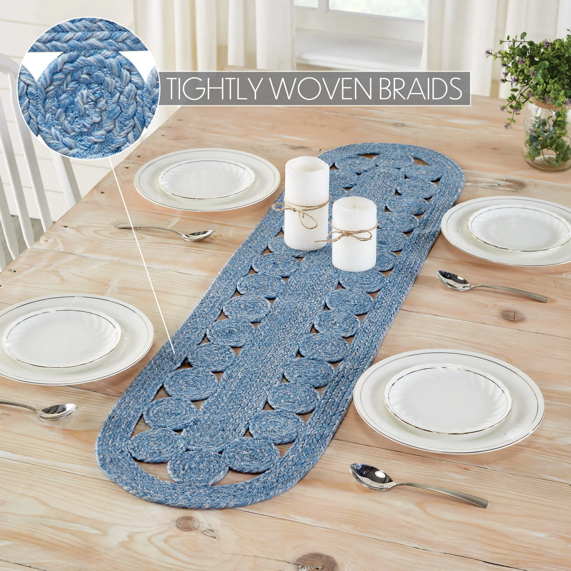Celeste Blended Blue Indoor/Outdoor 48" Oval Table Runner - Image 4