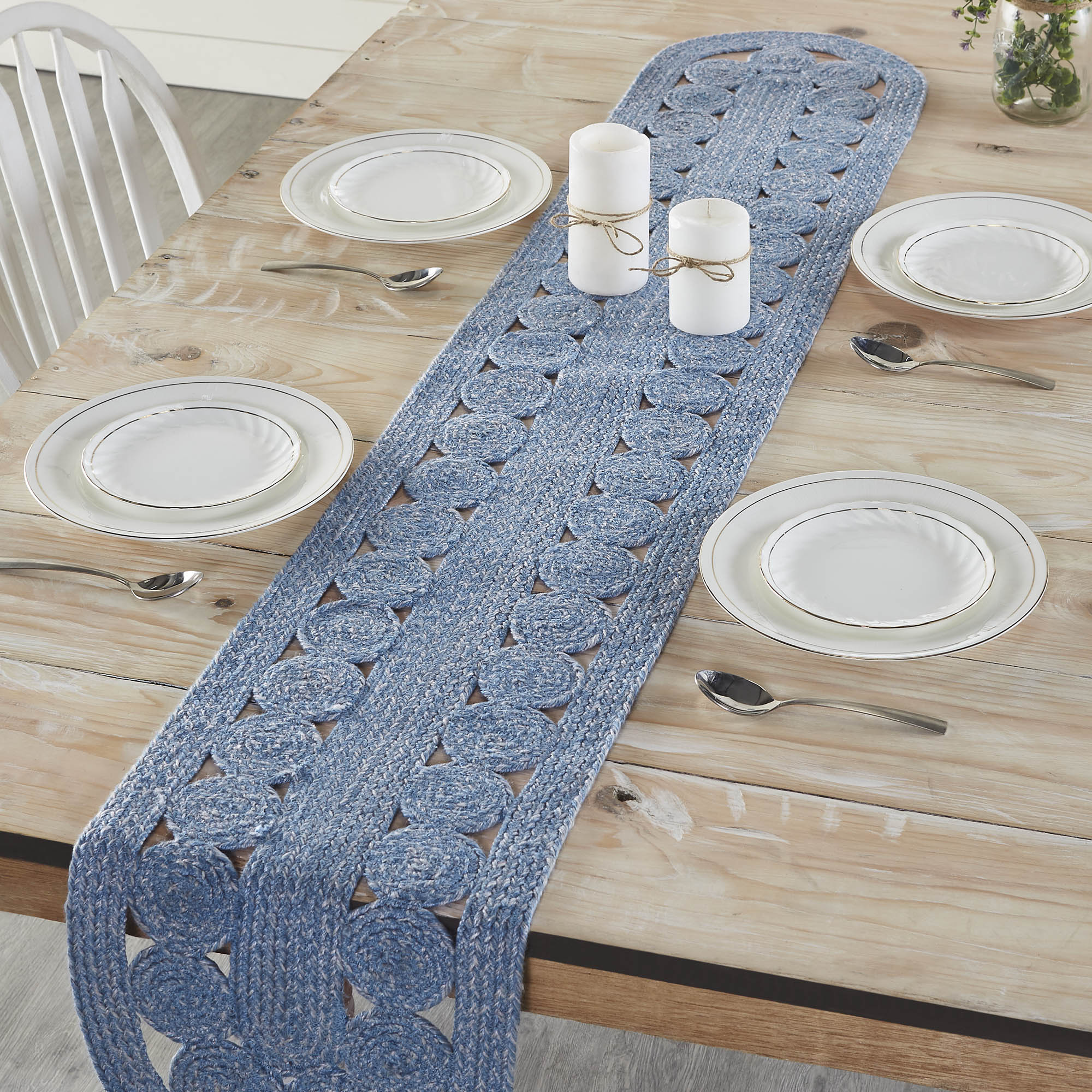 Celeste Blended Blue Indoor/Outdoor 72" Oval Table Runner