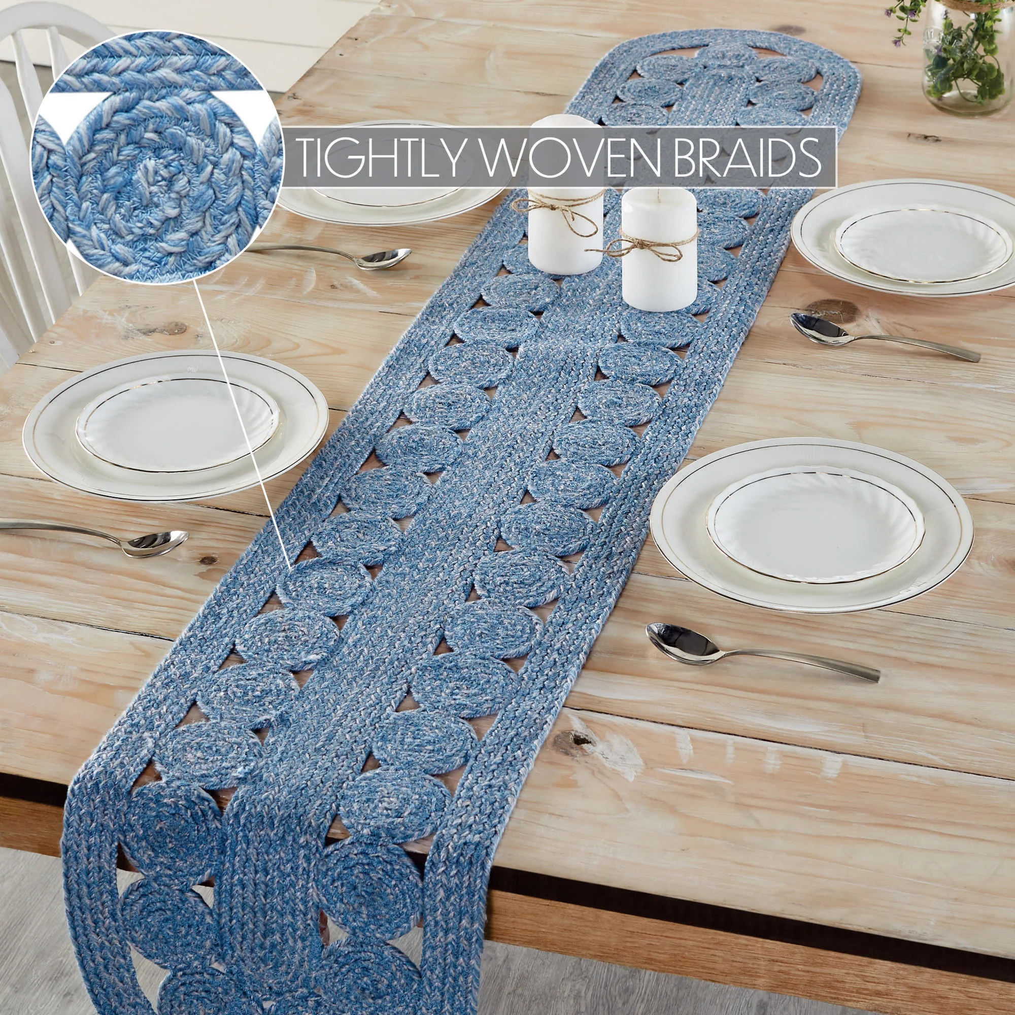 Celeste Blended Blue Indoor/Outdoor 72" Oval Table Runner - Image 4
