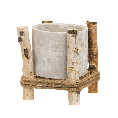 Cement Planter in Rustic Wooden Frame 5.5"H