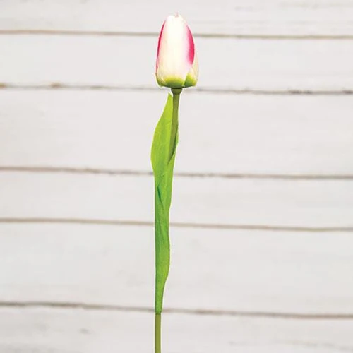 π Champagne Yellow Pink Tulip 15.5" Faux Floral Stem - Image 2
