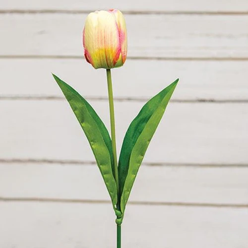 π Champagne Yellow Pink Tulip 17.5" Faux Floral Stem