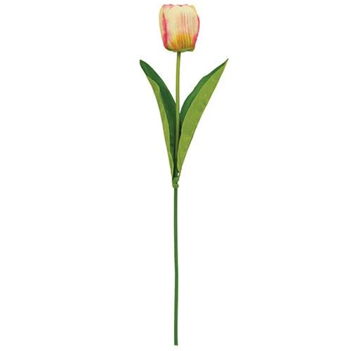 π Champagne Yellow Pink Tulip 17.5" Faux Floral Stem - Image 2