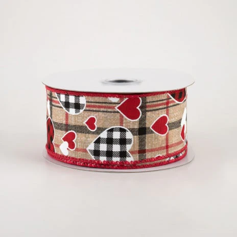 Checked Hearts On Plaid Ribbon 1.5" x 10 yards